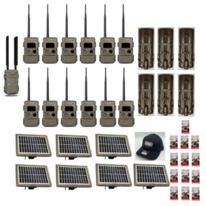 A collection of walkie-talkies, battery packs, solar panels, a cap, and other accessories.