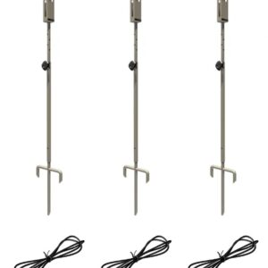 Three adjustable metal IV poles with hooks and wheels, each with a power cord.