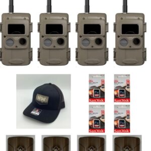 Trail cameras and accessories including a cap and memory cards.