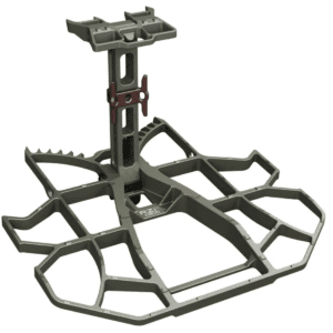 Tree stand with sturdy metal framework.