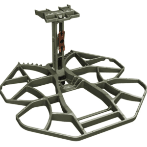Hunting tree stand with sturdy metal construction.