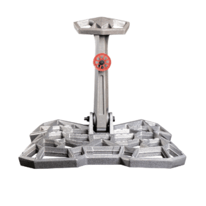 Metal stand with adjustable height mechanism.