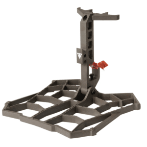 Metal hunting tree stand with platform.